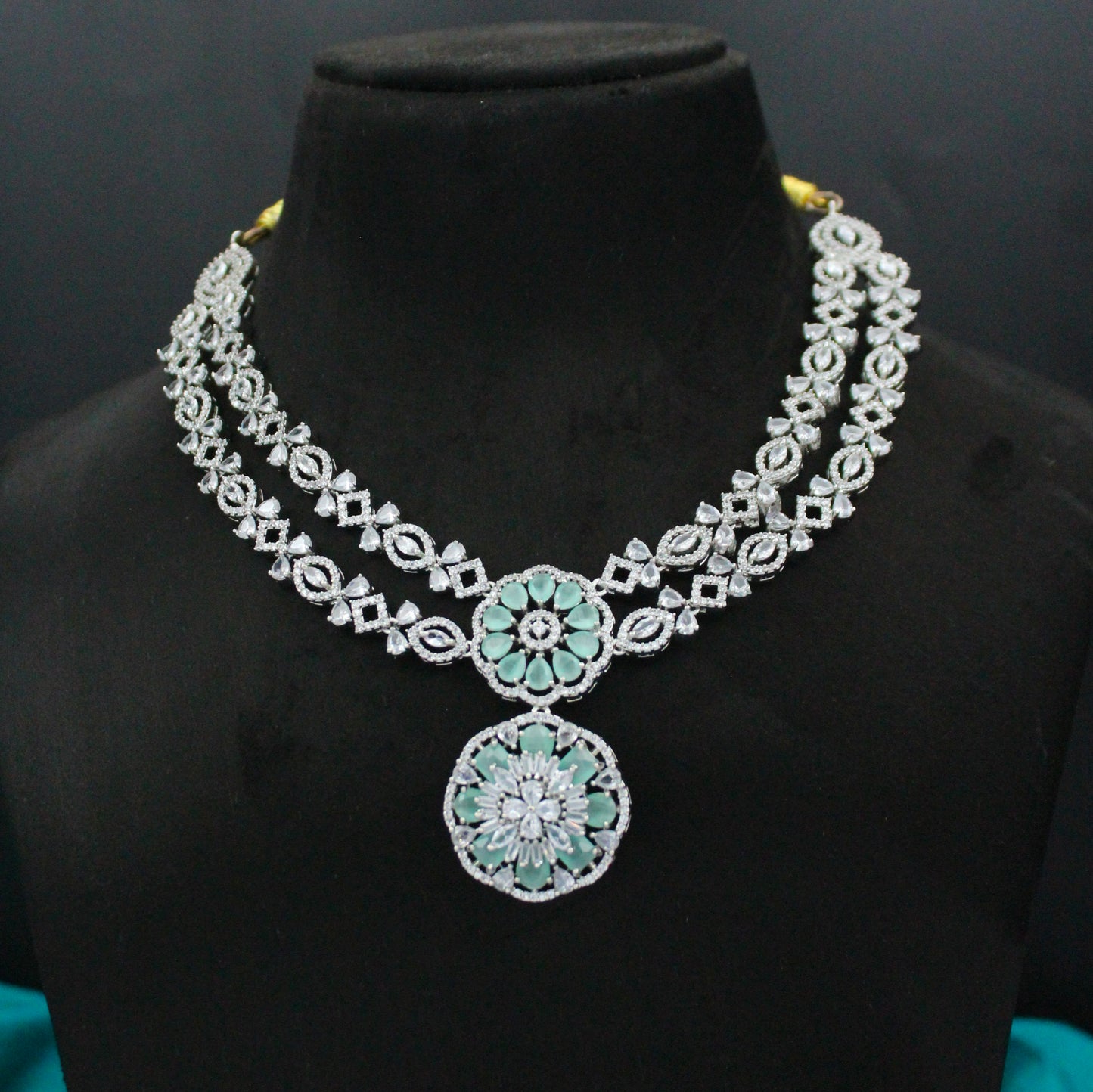 Platinum Diamond Look 2-Layer Necklace Set with Maang Tikka SP-16173