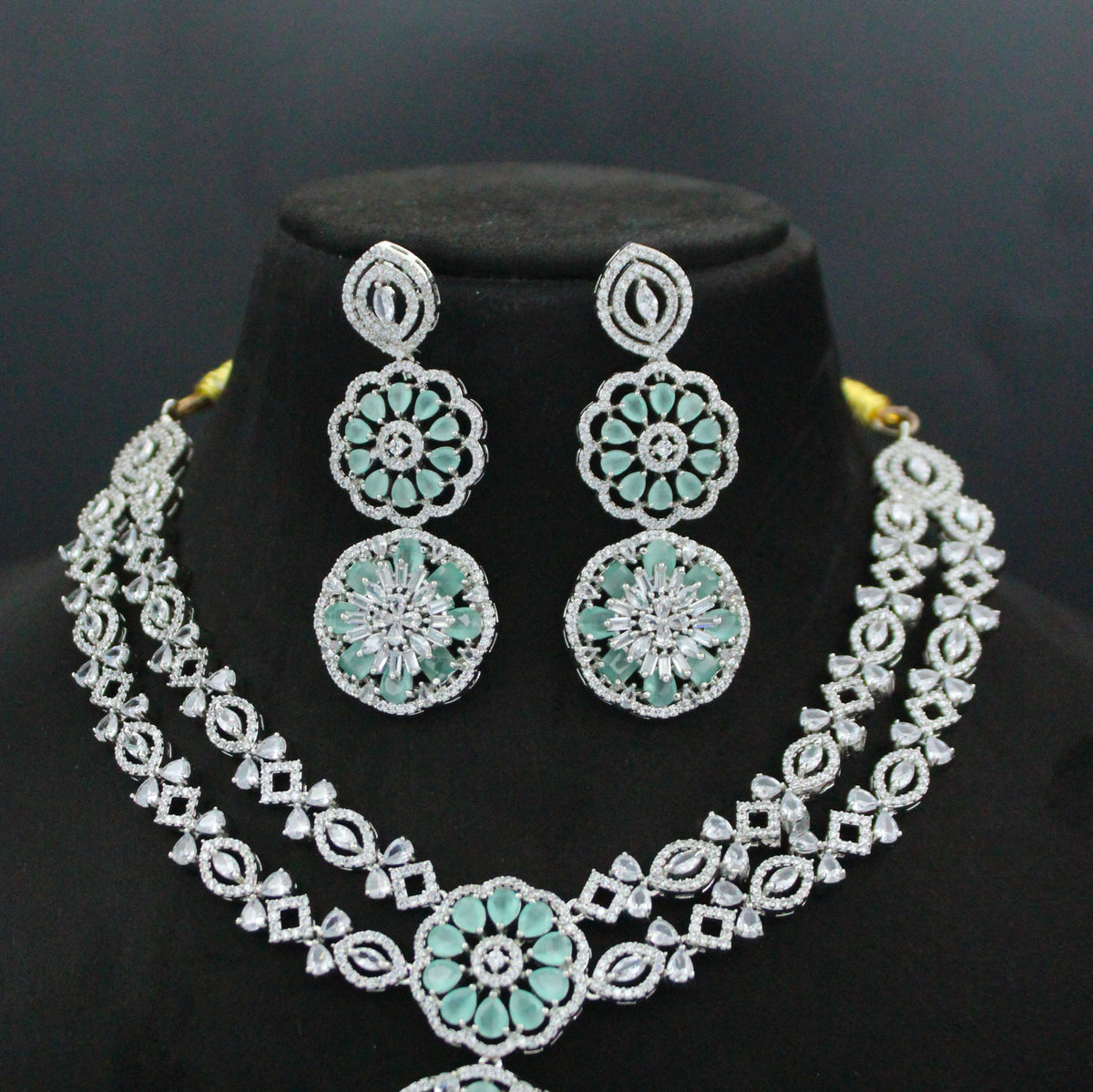 Platinum Diamond Look 2-Layer Necklace Set with Maang Tikka SP-16173