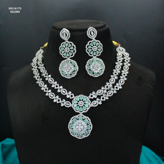 Platinum Diamond Look 2-Layer Necklace Set with Maang Tikka SP-16173