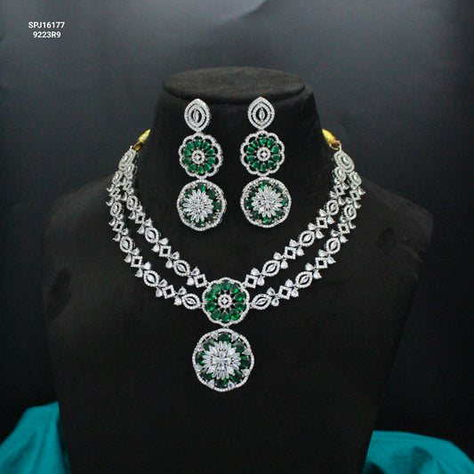 Platinum Green 2-Line Necklace Set SP-16177