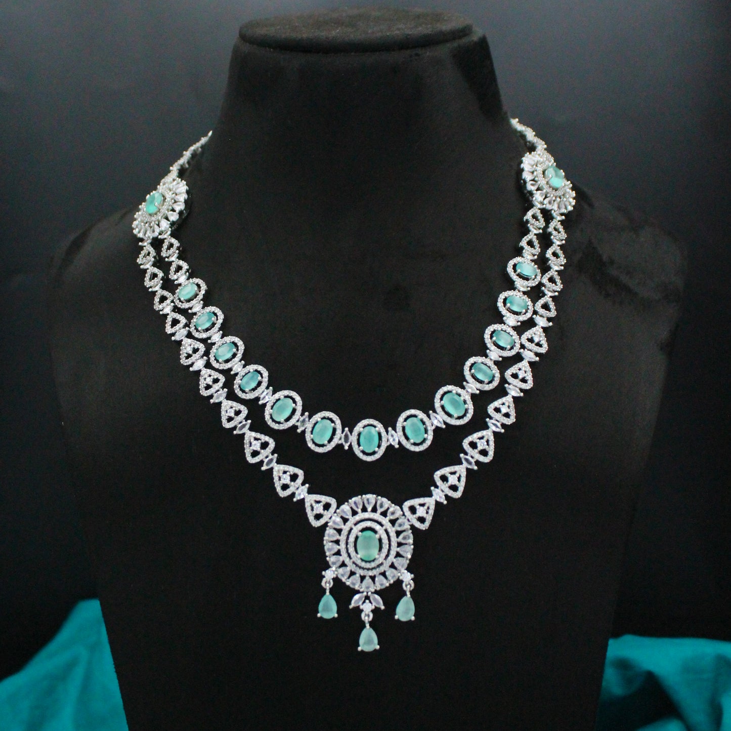Platinum Diamond Look 2-Layer Necklace SP-28771
