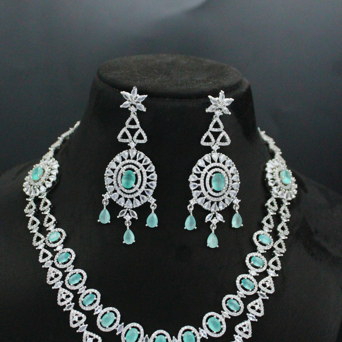 Platinum Diamond Look 2-Layer Necklace SP-28771
