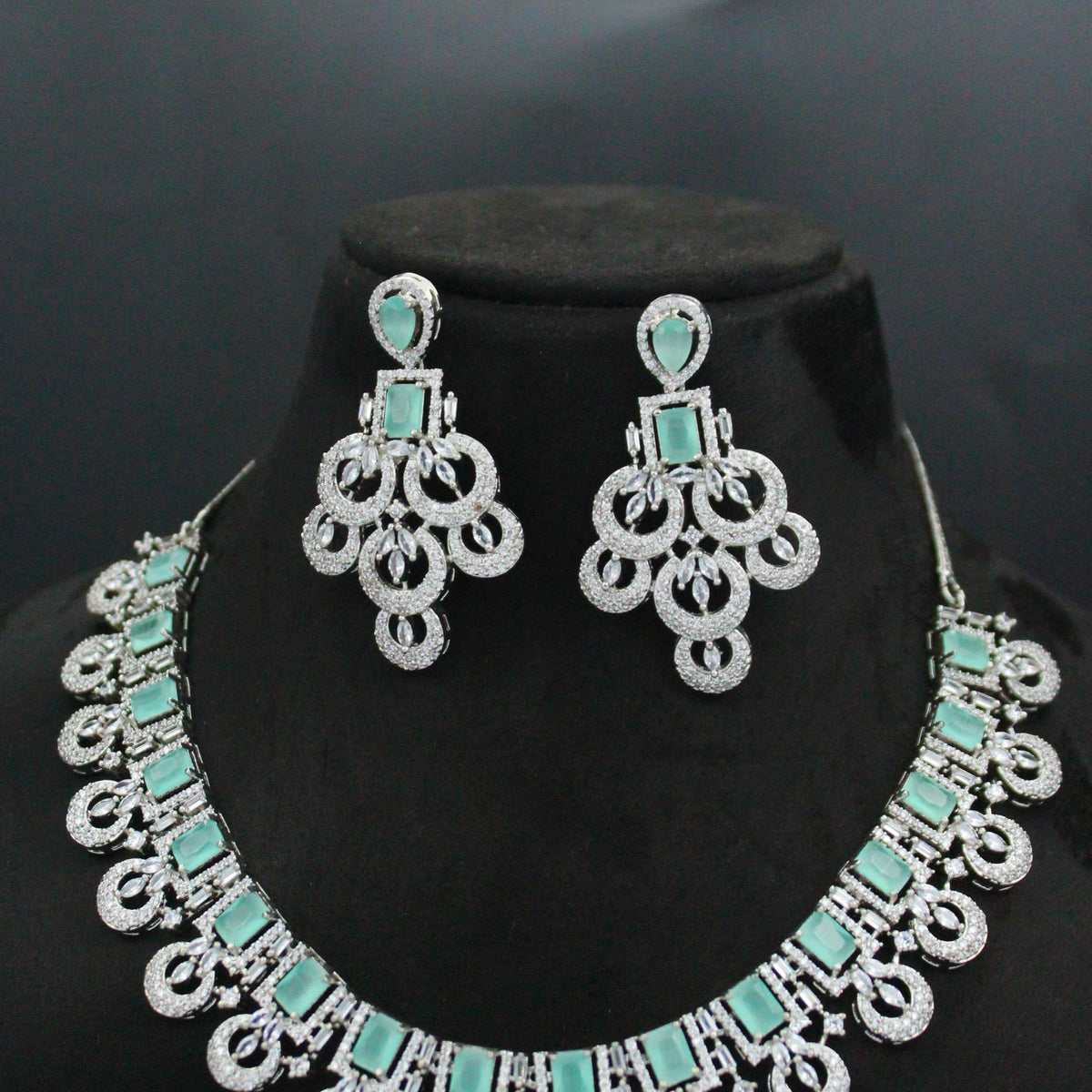 Platinum Diamond Look Necklace Set with Maang Tikka SP-13156