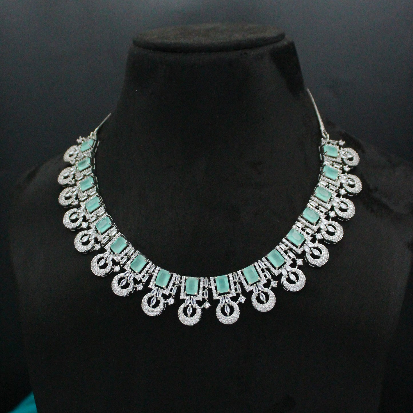 Platinum Diamond Look Necklace Set with Maang Tikka SP-13156