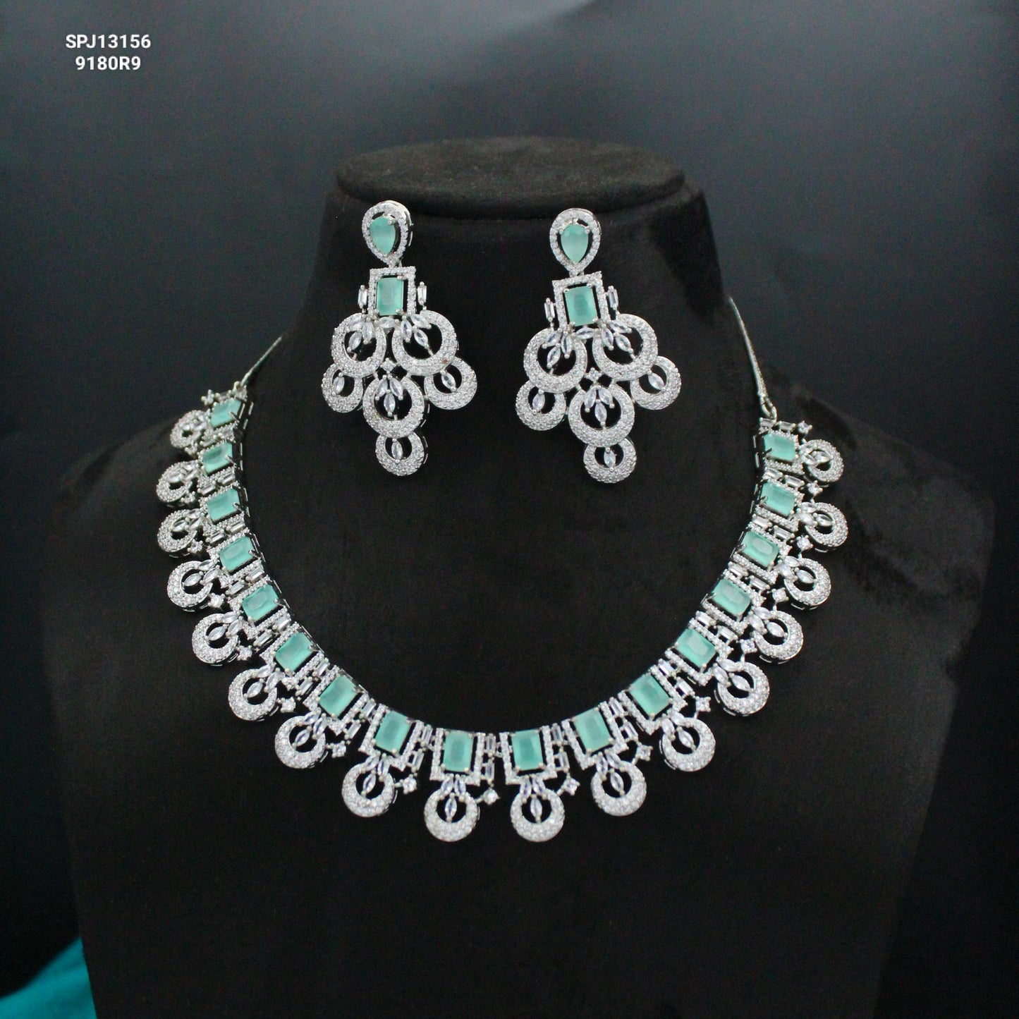 Platinum Diamond Look Necklace Set with Maang Tikka SP-13156