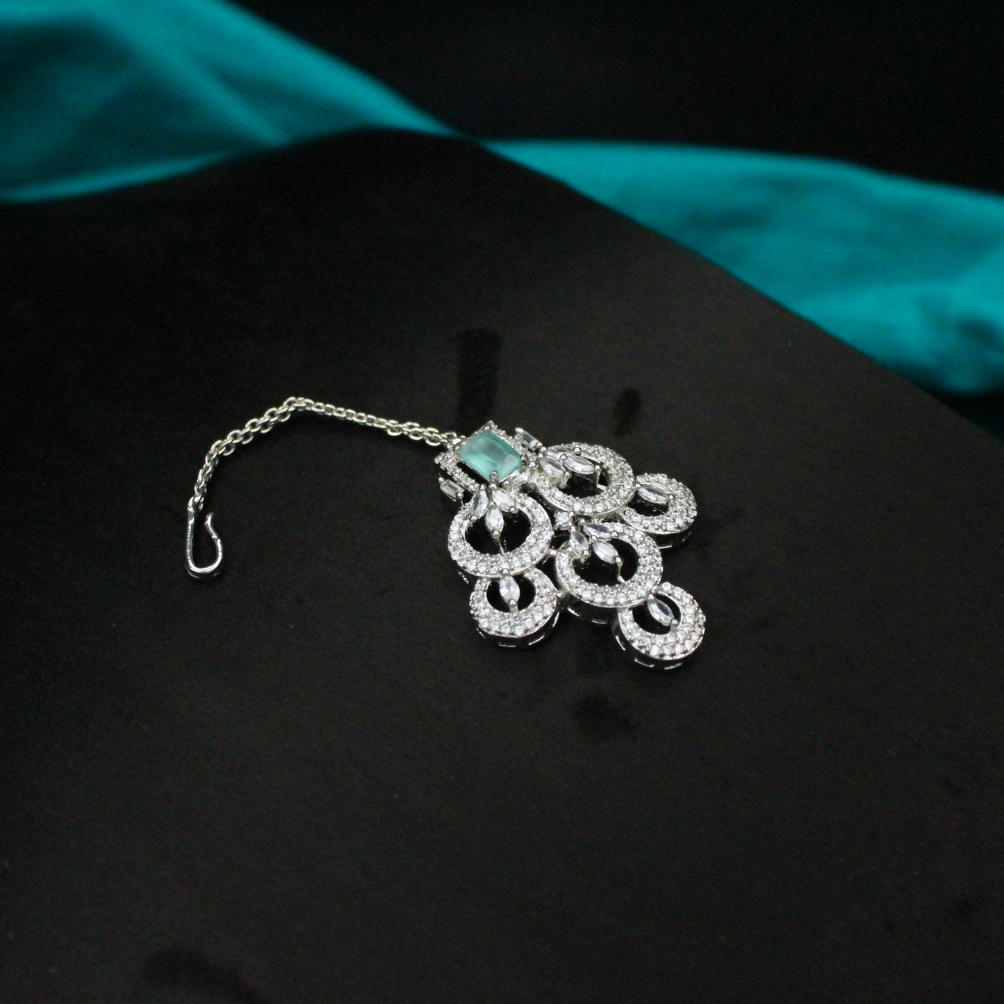 Platinum Diamond Look Necklace Set with Maang Tikka SP-13156