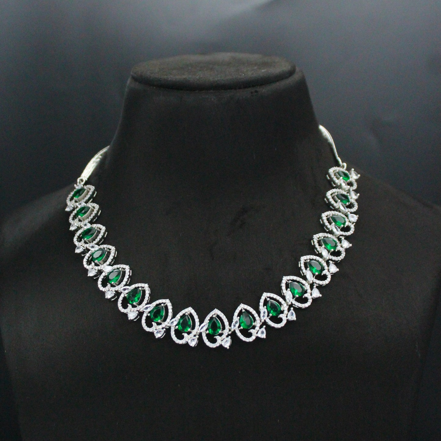 Platinum AD Stone Necklace Set with Earrings & Maang Tikka SP-16298