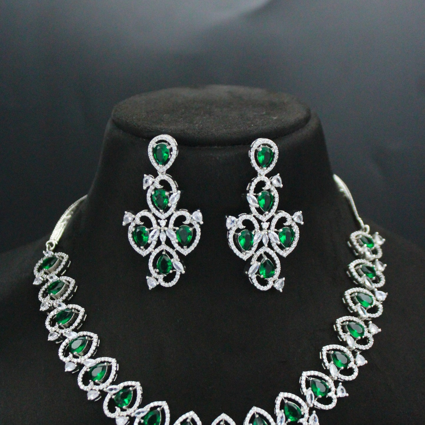 Platinum AD Stone Necklace Set with Earrings & Maang Tikka SP-16298