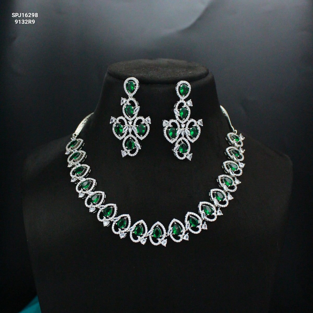 Platinum AD Stone Necklace Set with Earrings & Maang Tikka SP-16298