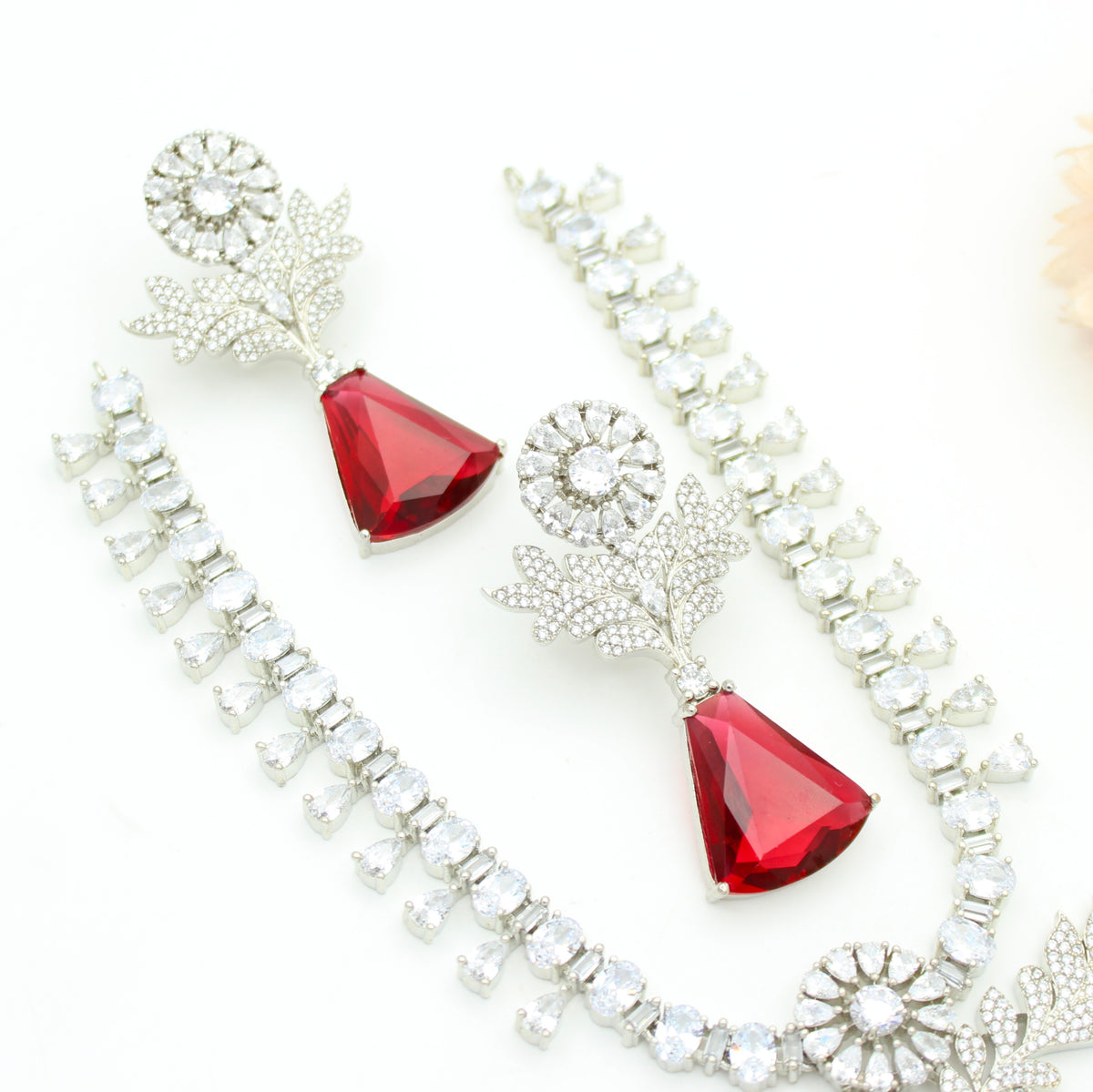 Platinum Red Stone Short Necklace SP-26638
