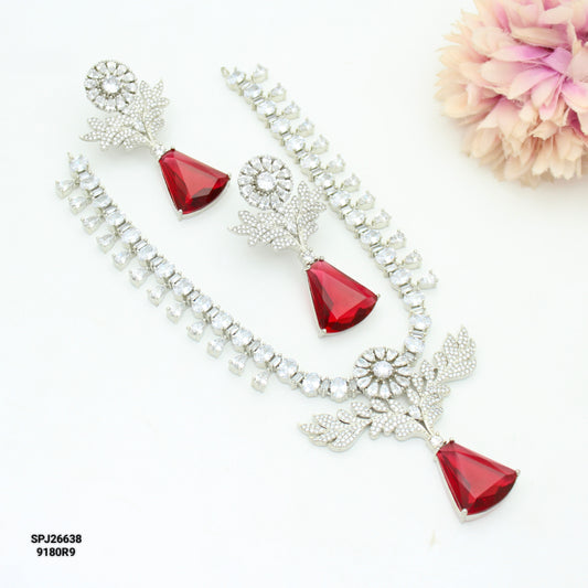 Platinum Red Stone Short Necklace SP-26638