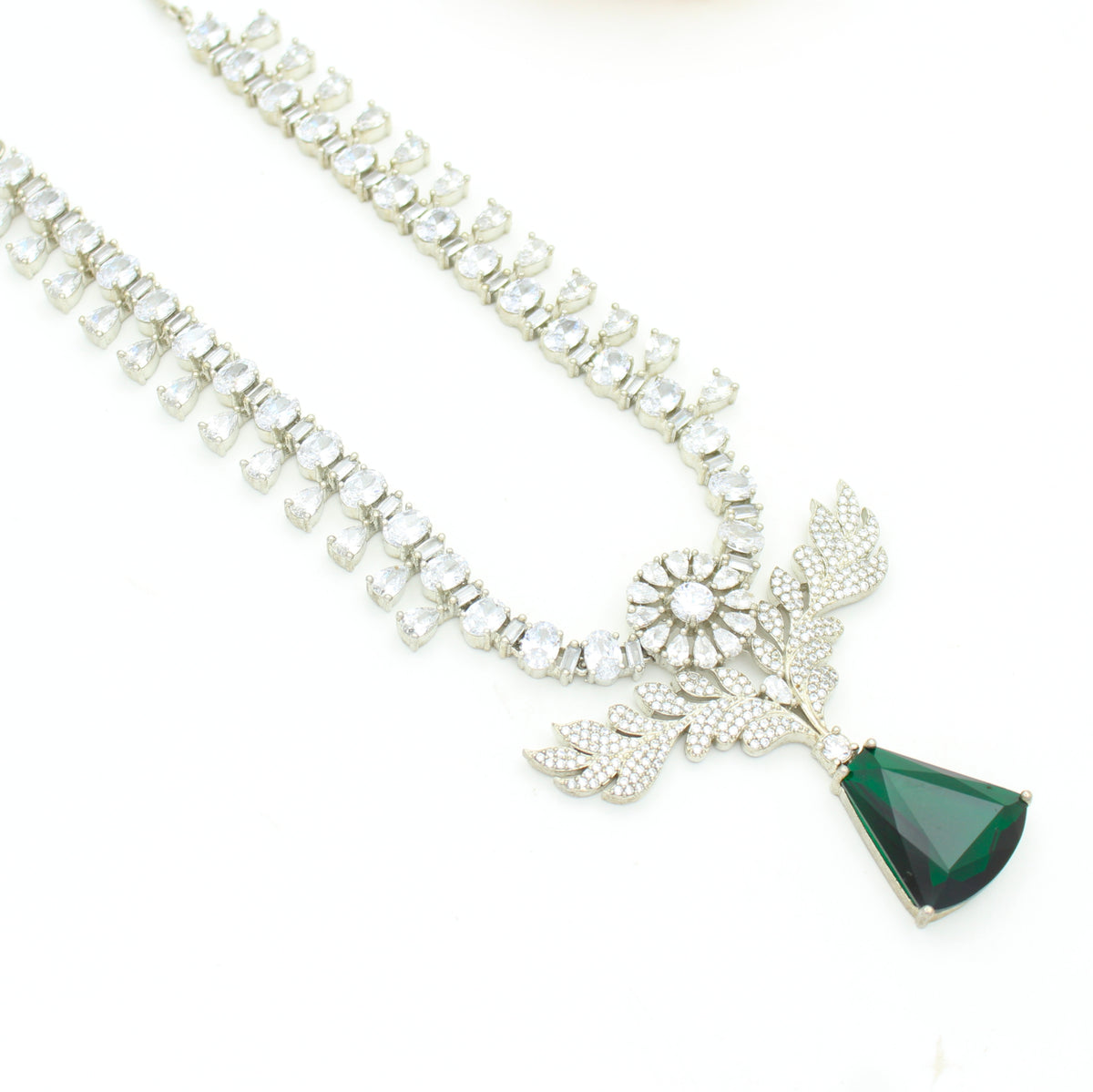 Platinum Fancy Green Stone Necklace SP-26639