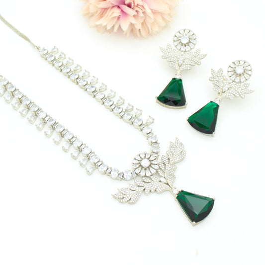Platinum Fancy Green Stone Necklace SP-26639