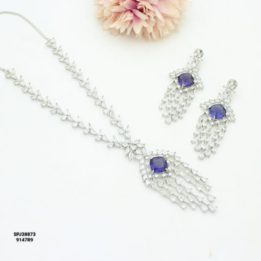 Platinum Purple Stone Necklace Set SP-38873