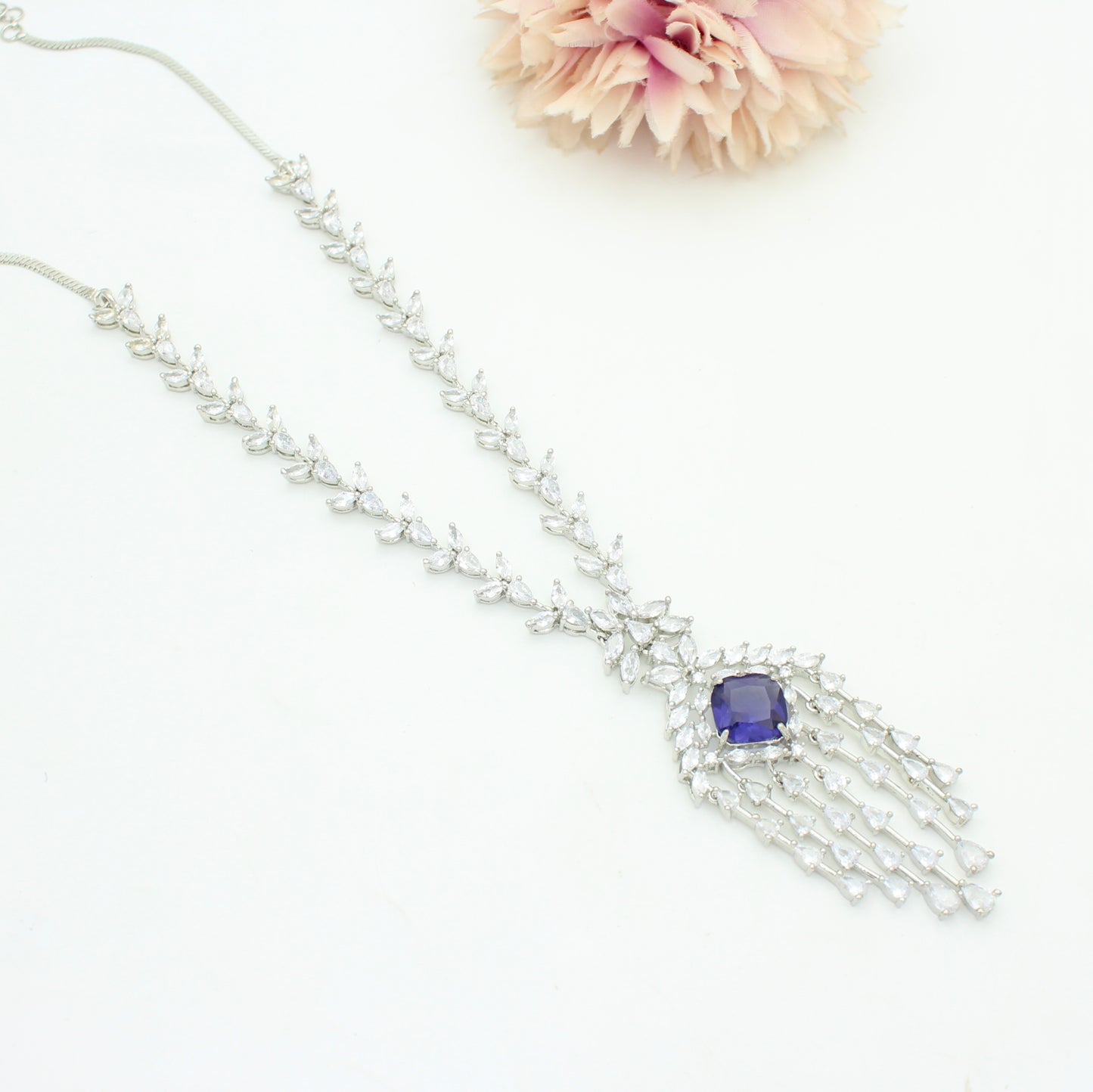 Platinum Purple Stone Necklace Set SP-38873