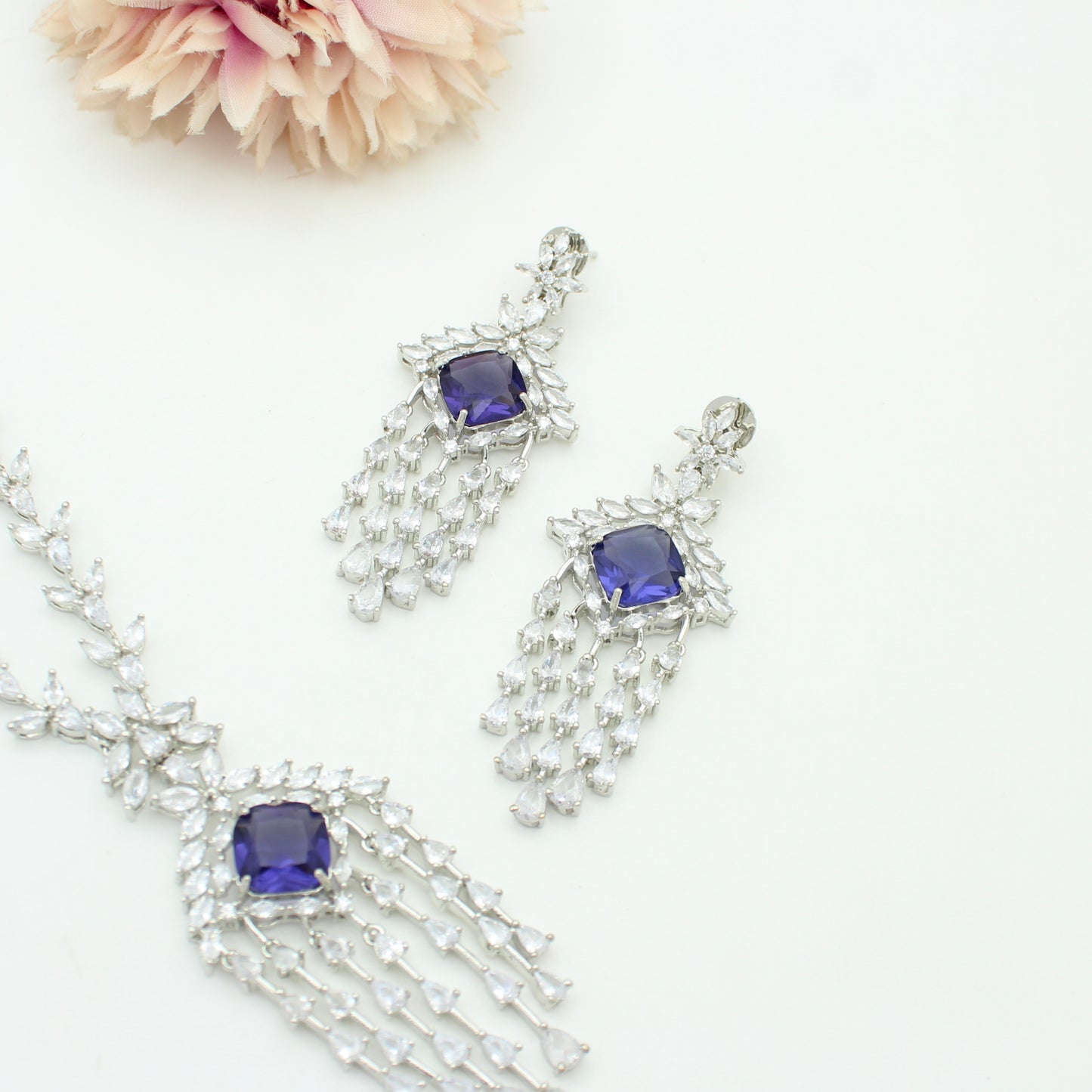 Platinum Purple Stone Necklace Set SP-38873