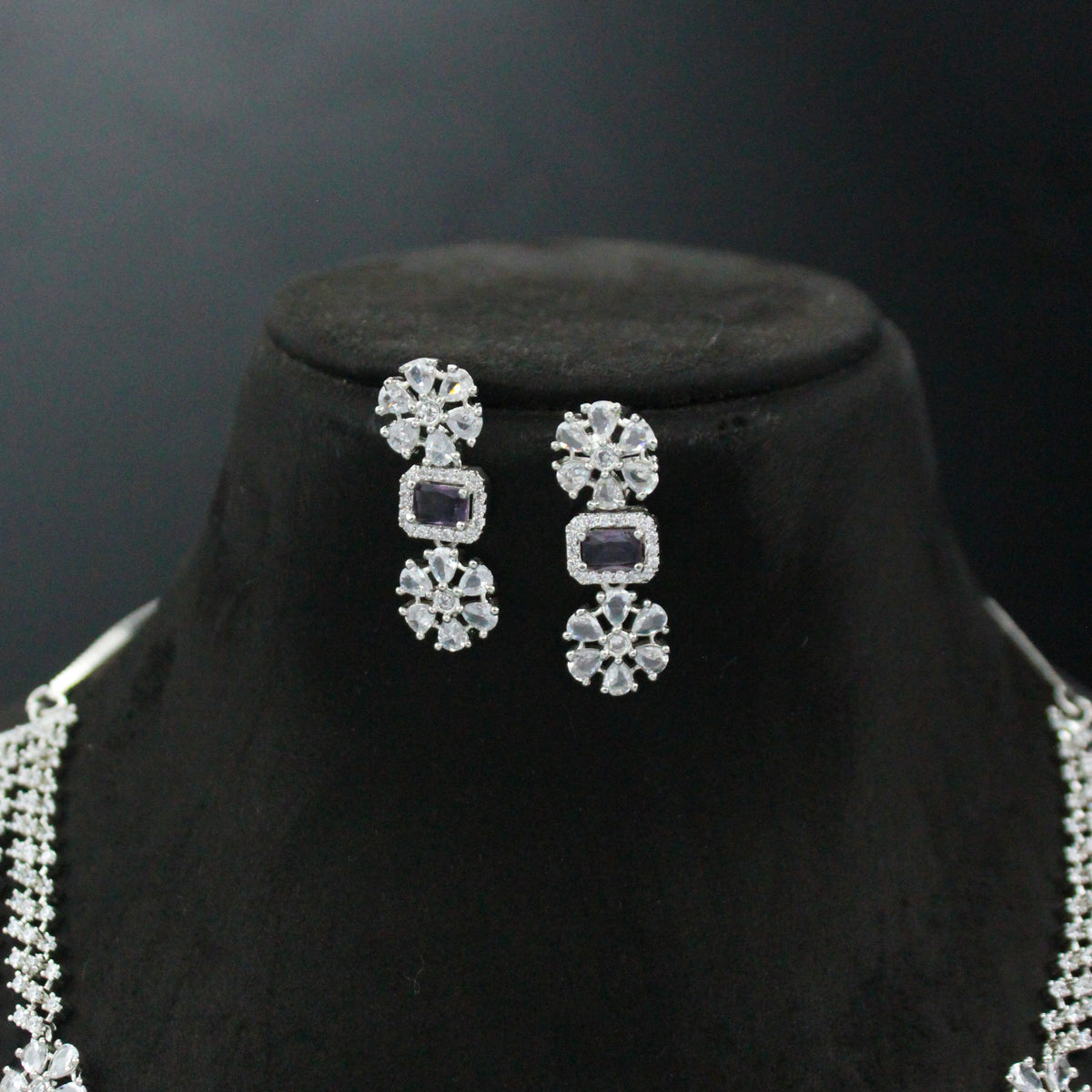 Amethyst Double-Layer CZ Necklace Set with Earrings SP-38871