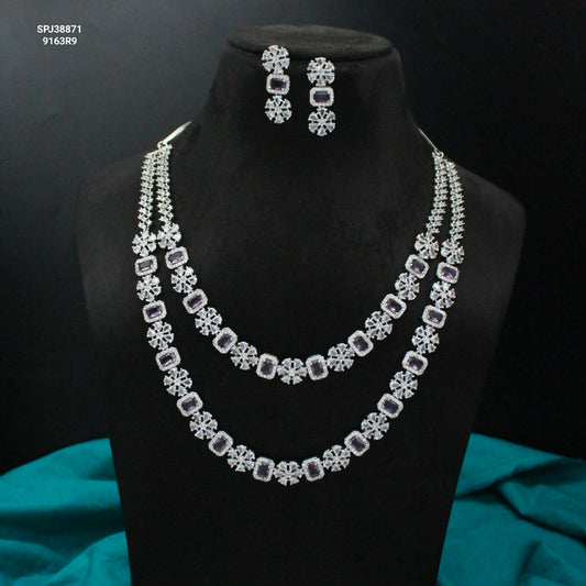 Amethyst Double-Layer CZ Necklace Set with Earrings SP-38871