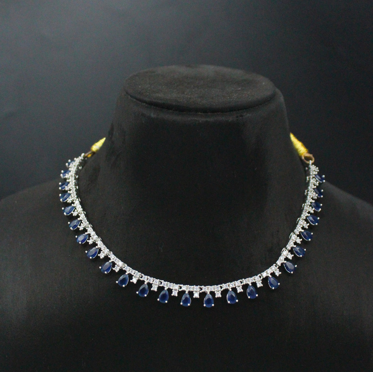 Platinum Royal Blue Stone Necklace SP-9043