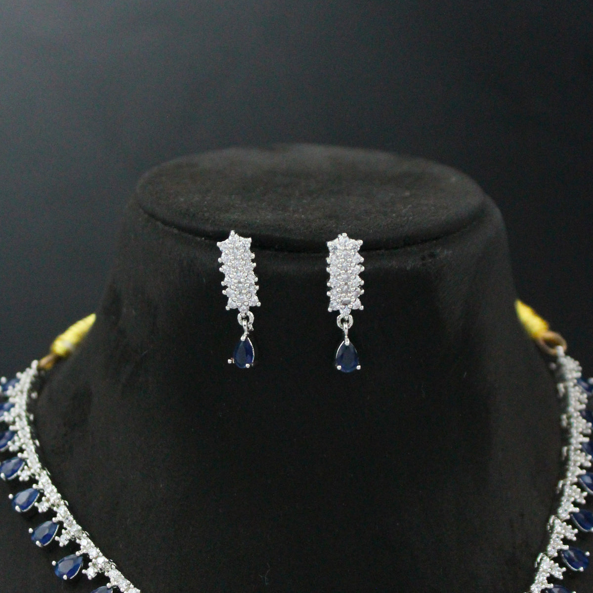Platinum Royal Blue Stone Necklace SP-9043