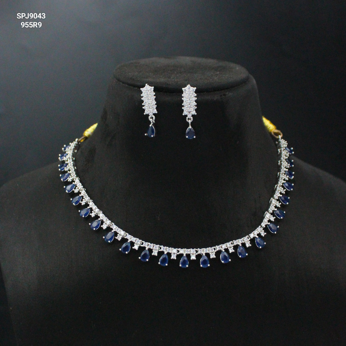 Platinum Royal Blue Stone Necklace SP-9043