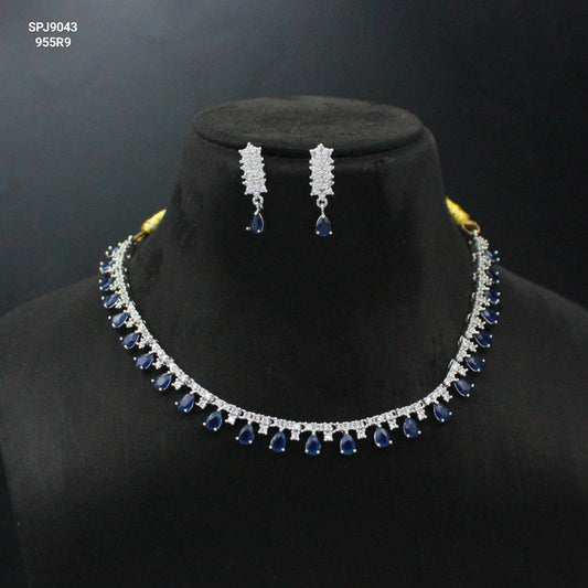 Platinum necklace with royal blue stone 9043