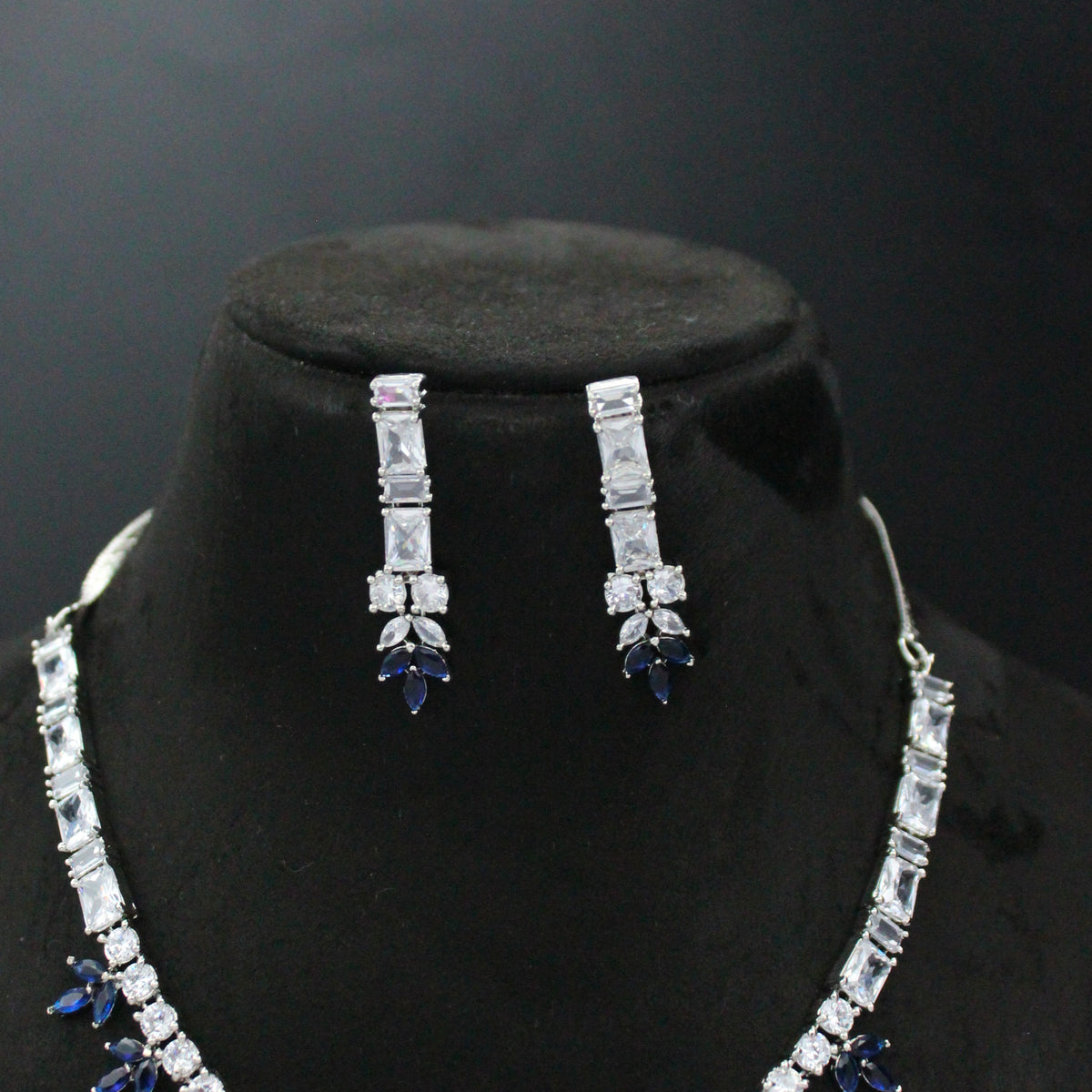Platinum AD Colour Stone Necklace Set SP-8964