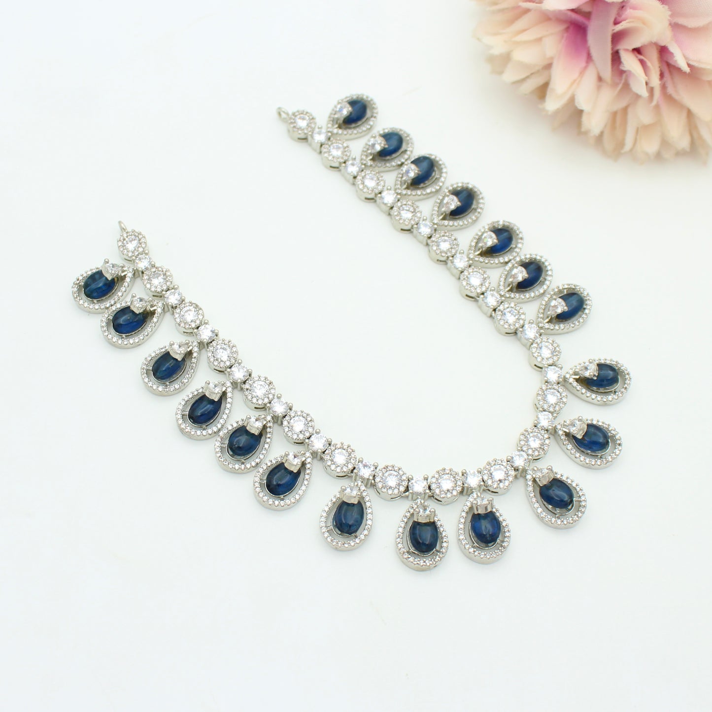 Platinum Blue Stone Necklace SP-26872