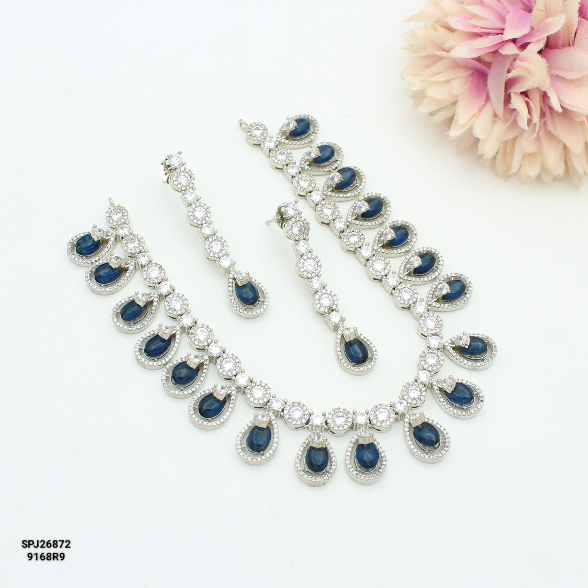 Platinum Blue Stone Necklace SP-26872