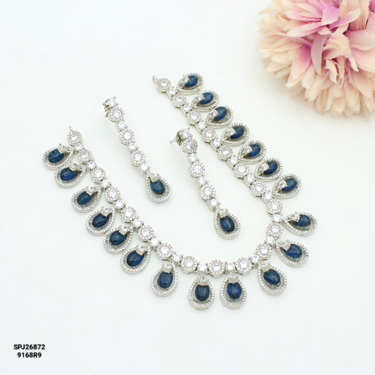 Platinum Blue Stone Necklace SP-26872