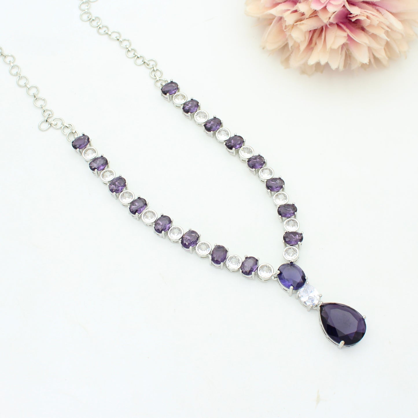 Platinum Purple Stone Necklace Set SP-37592