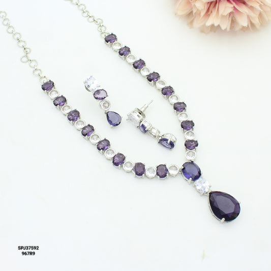 Platinum Purple Stone Necklace Set SP-37592