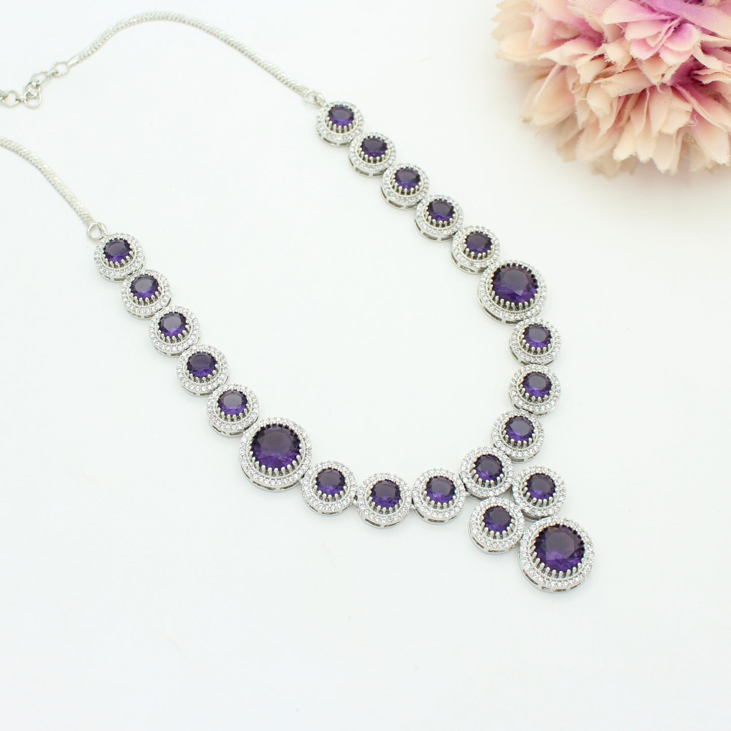 Platinum Purple Stone Necklace Set SP-40604