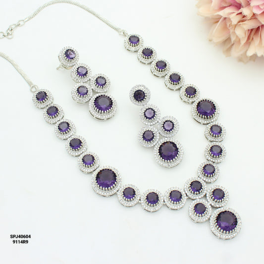 Platinum Purple Stone Necklace Set SP-40604