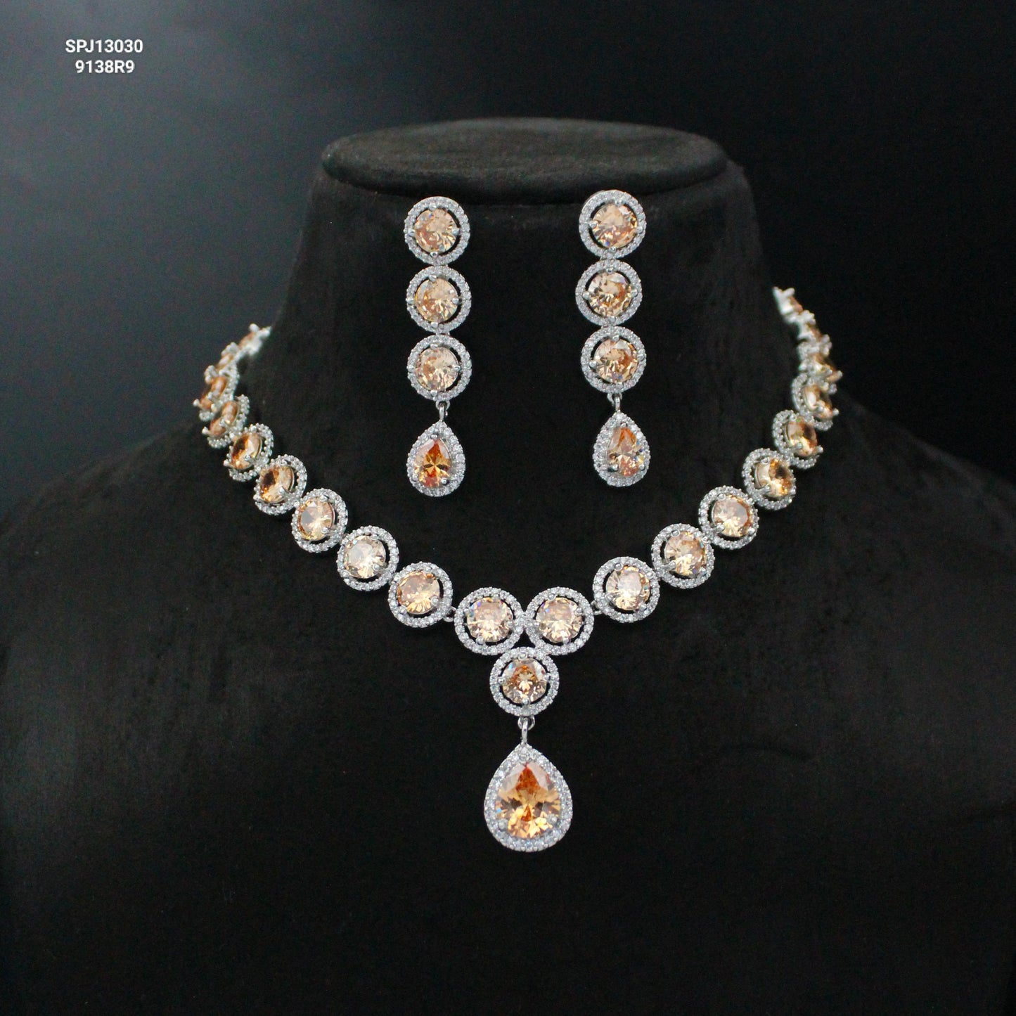Platinum Short Mint Orange Necklace Set 13030