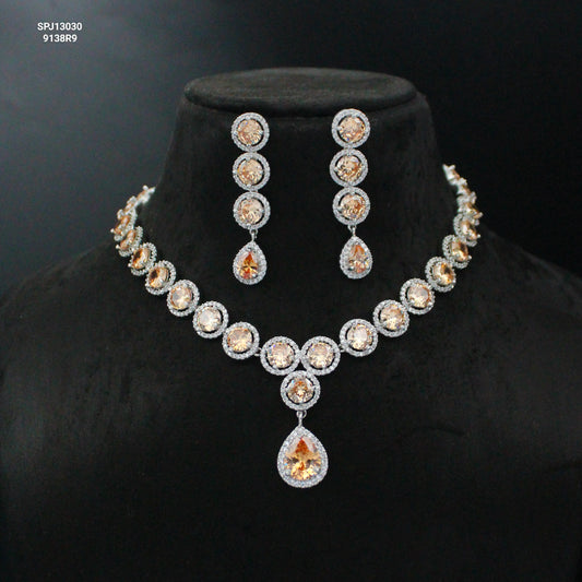 Platinum Short Mint Orange Necklace Set 13030