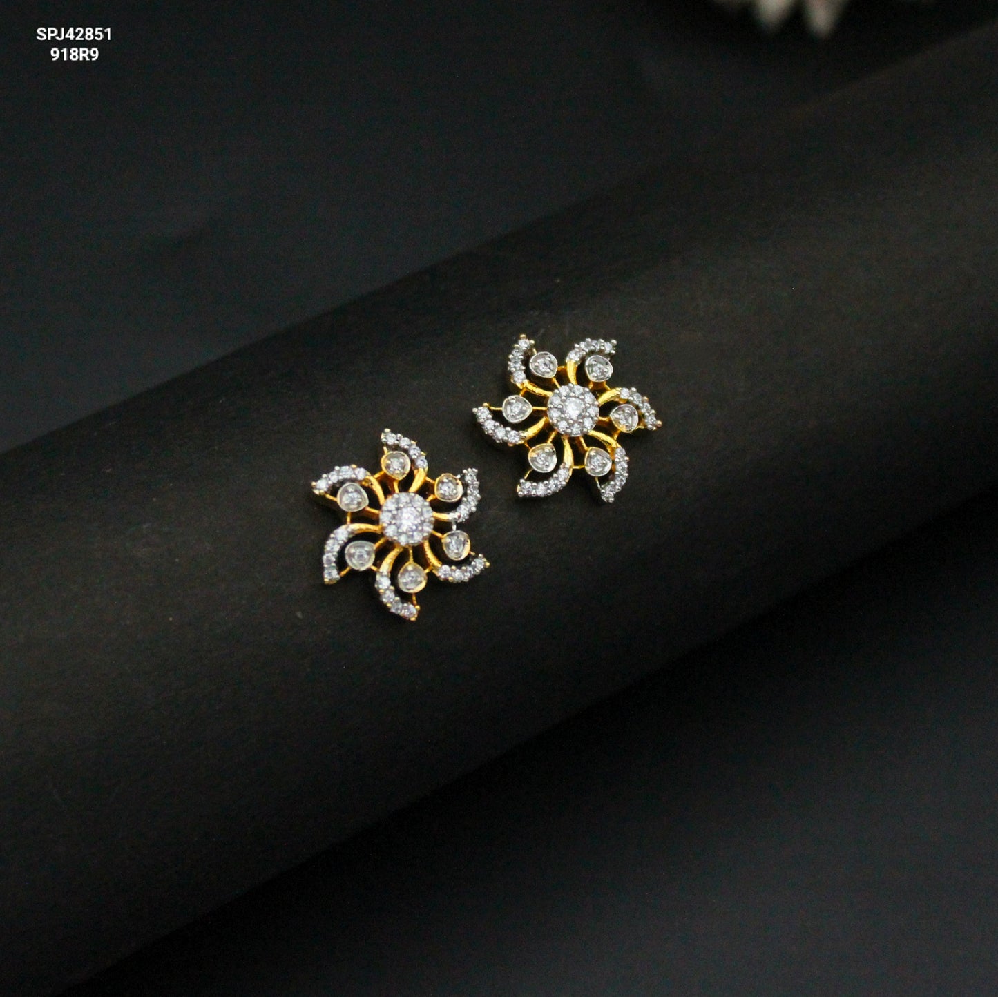 Diamond Look Full White Flower Studs With Push Back 42851