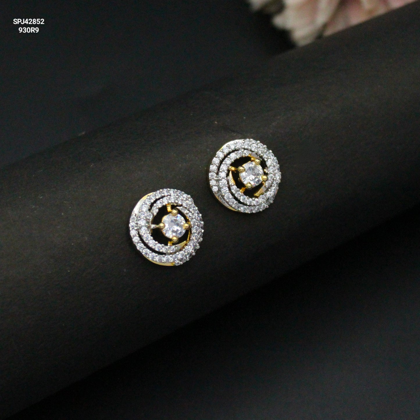 Diamond Look White Round Studs With Push Back 42852