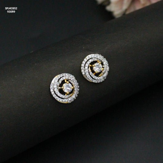 Diamond Look White Round Studs With Push Back 42852