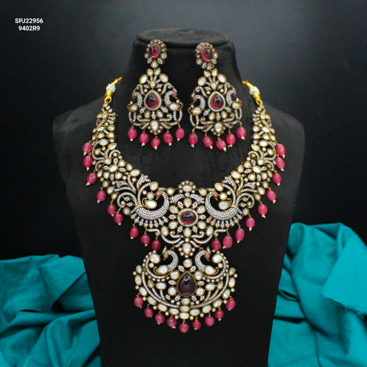Victorian Broad Red Necklace Set with Pushback Earrings