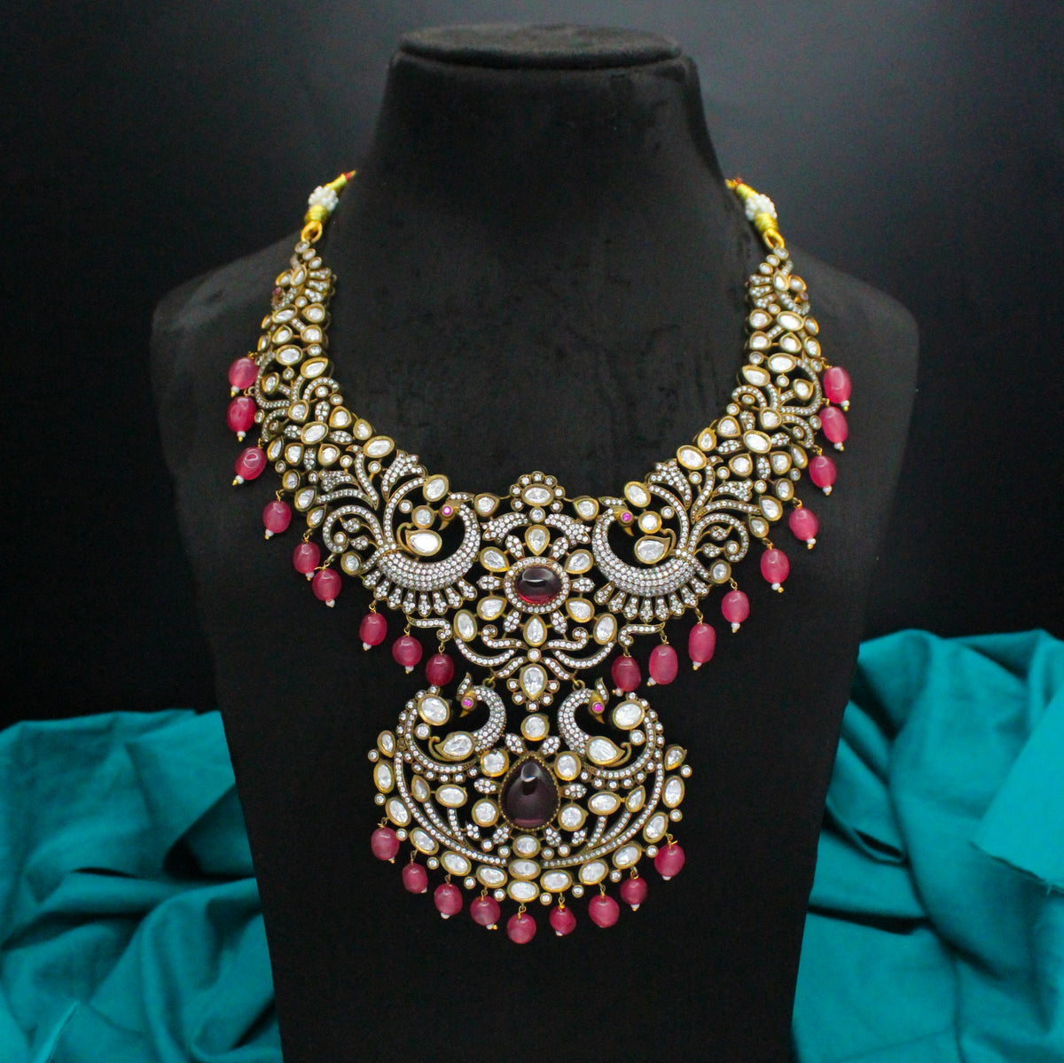 Victorian Broad Red Necklace Set with Pushback Earrings