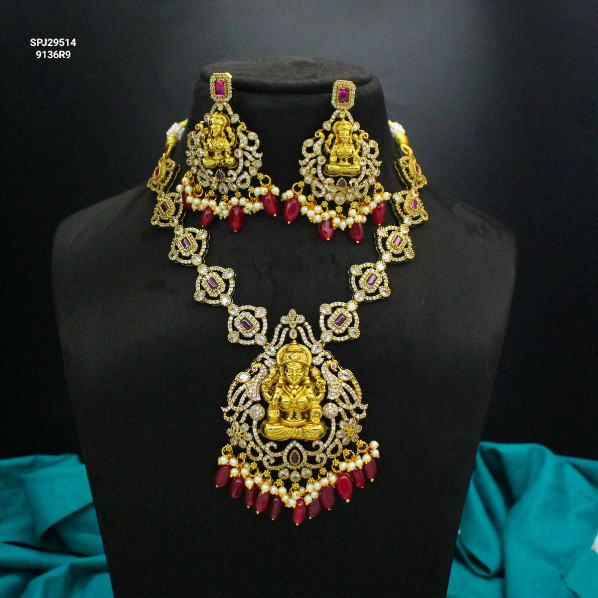 Victorian Red Stone Short Necklace with Red Beads SP-29515
