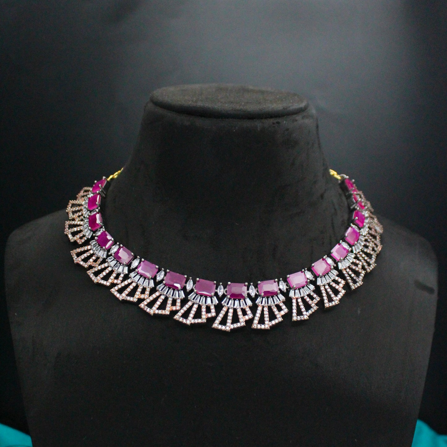 Victorian Black Finish Ruby Stone Necklace SP-16164