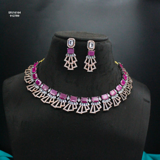 Victorian Black Finish Ruby Stone Necklace SP-16164
