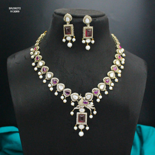 Victorian Mehendi Necklace with Pearls, Ruby & Moissanite Stones SP-39272