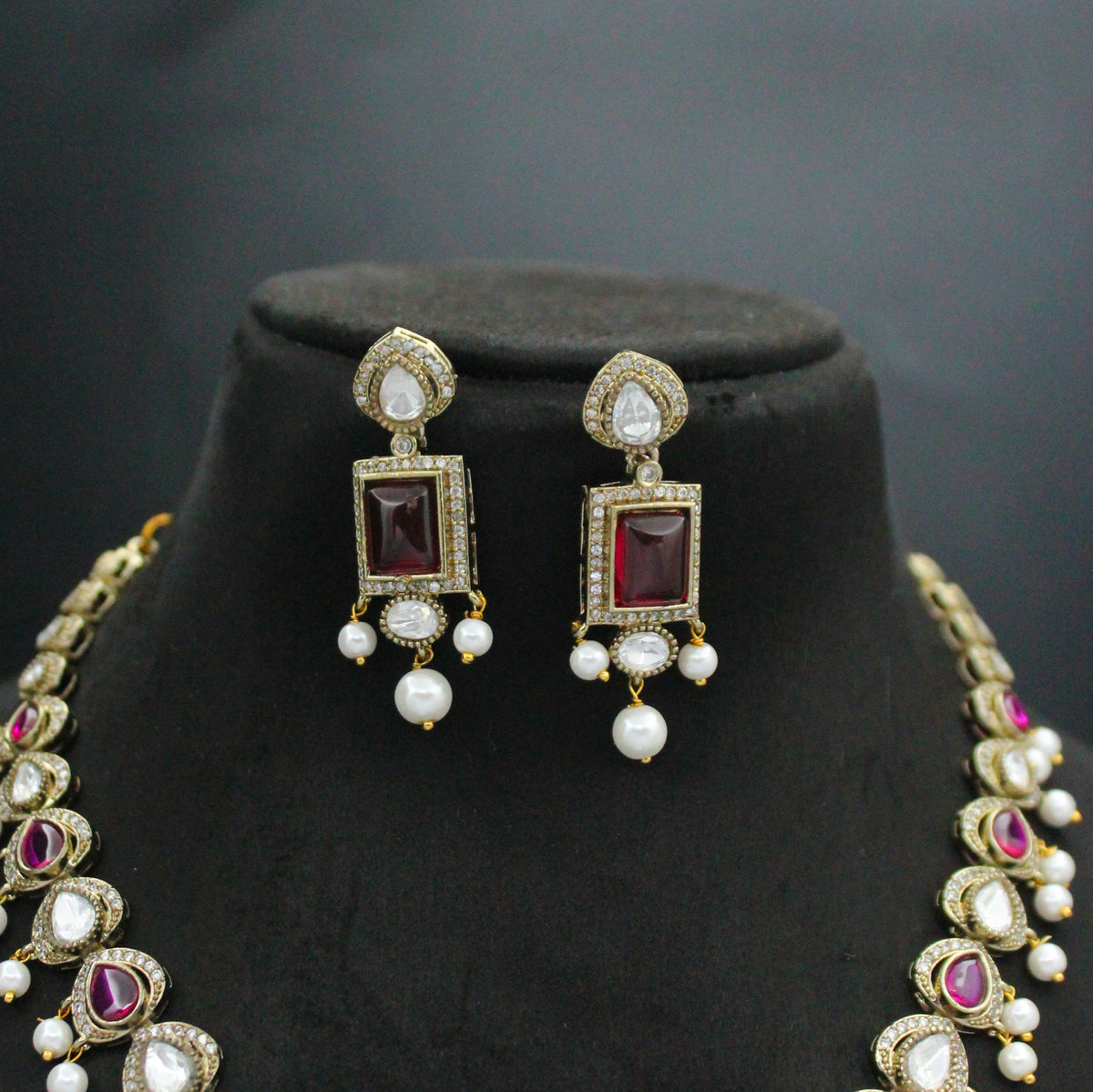 Victorian Mehendi Necklace with Pearls, Ruby & Moissanite Stones SP-39272