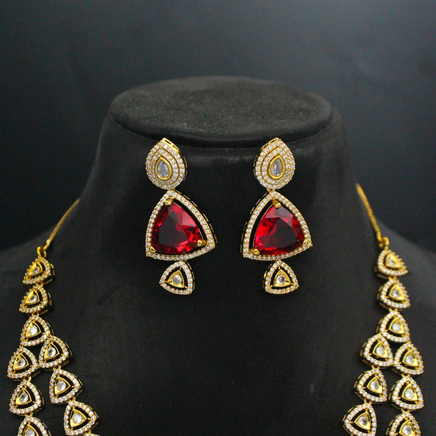 Victorian Mehendi 2-Layer Ruby Bridal Necklace Set SP-40155