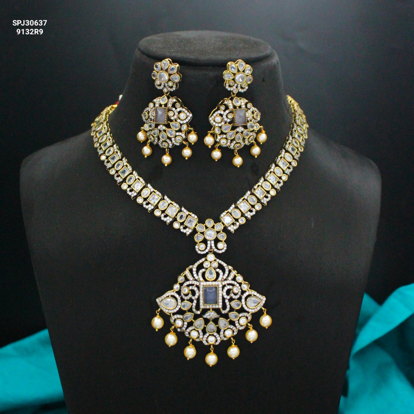 Victorian Moissanite Purple Short Necklace Set with Pushback Earrings SP-30637