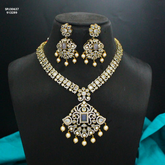 Victorian Moissanite Purple Short Necklace Set with Pushback Earrings SP-30637