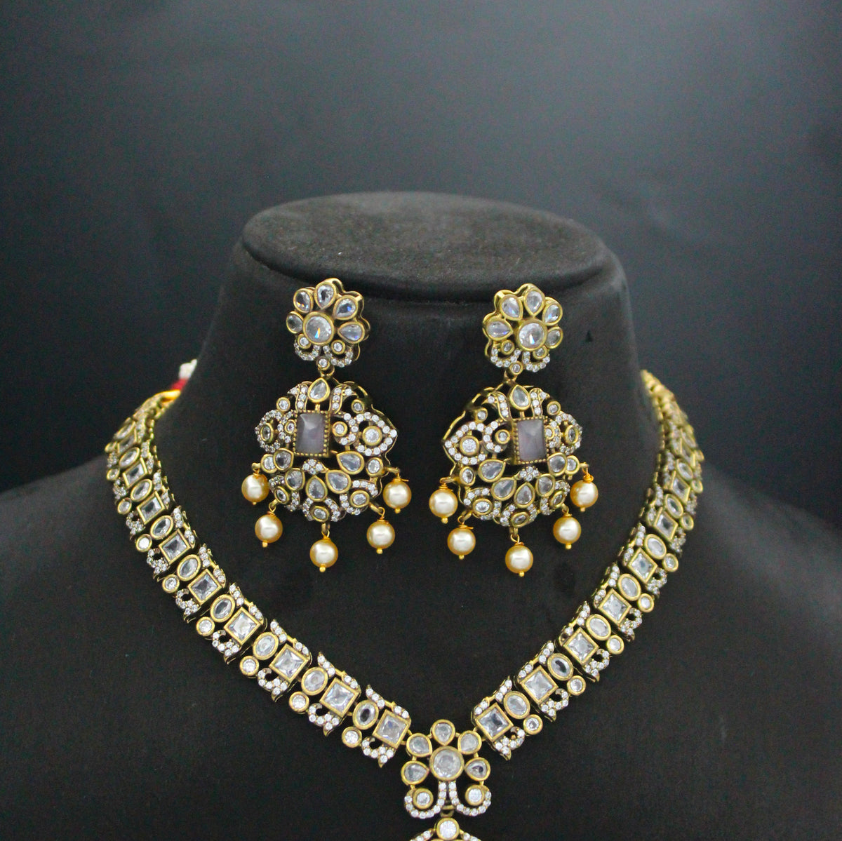 Victorian Moissanite Purple Short Necklace Set with Pushback Earrings SP-30637